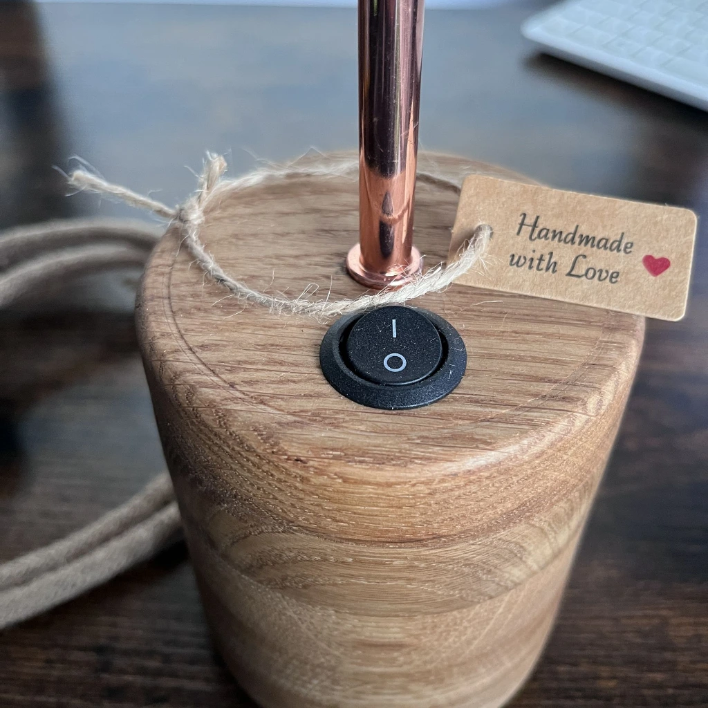 Turned Solid Oak Cylindrical Table Lamp 6.webp