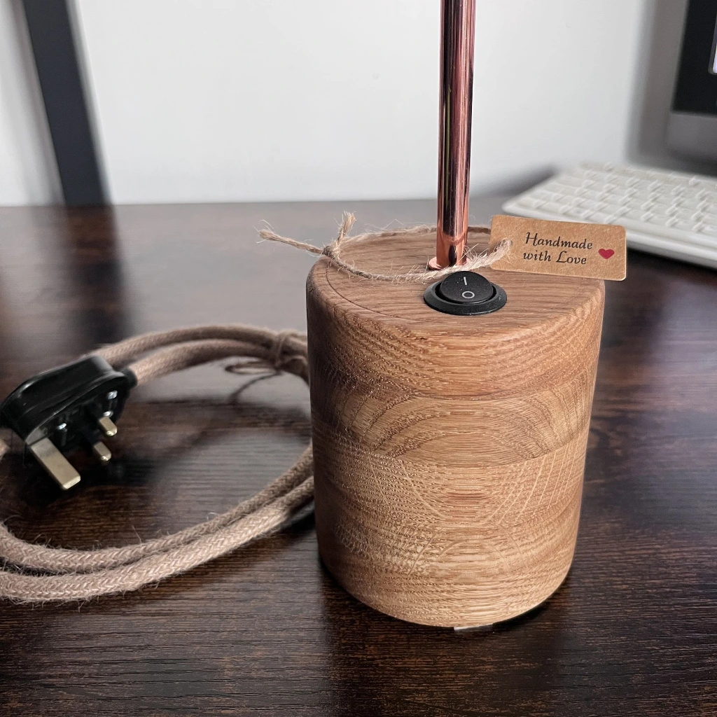 Turned Solid Oak Cylindrical Table Lamp 5.webp