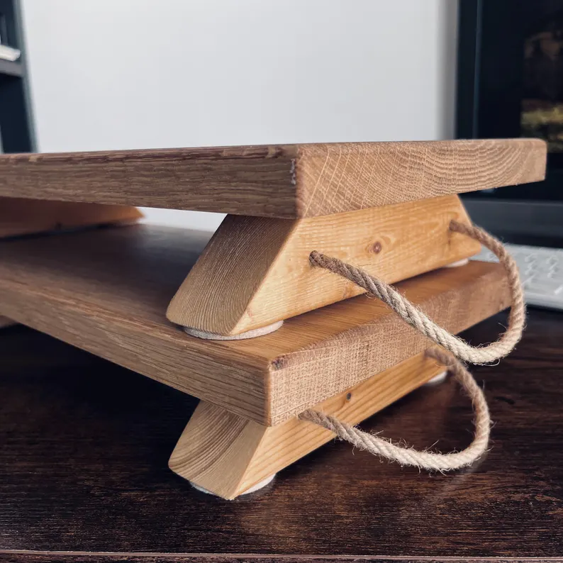 Raised Oak Serving Trays with Rope Handles – Set of 2