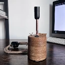 Turned Oak Table Lamp with Copper-Coloured Metal Riser