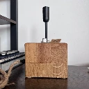 Rectangular Reclaimed Oak Eco Table Lamp | Sustainable Solid Timber Block Desk Light & Rustic Bedside Nightlight UK