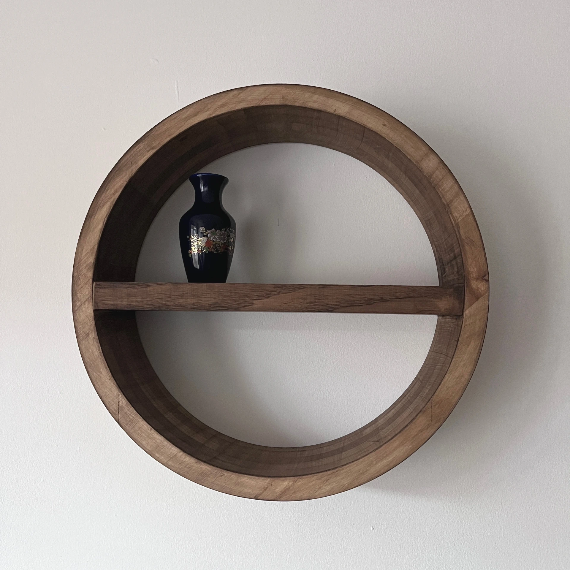 Rustic Round Oak & Paulownia Wall Shelf