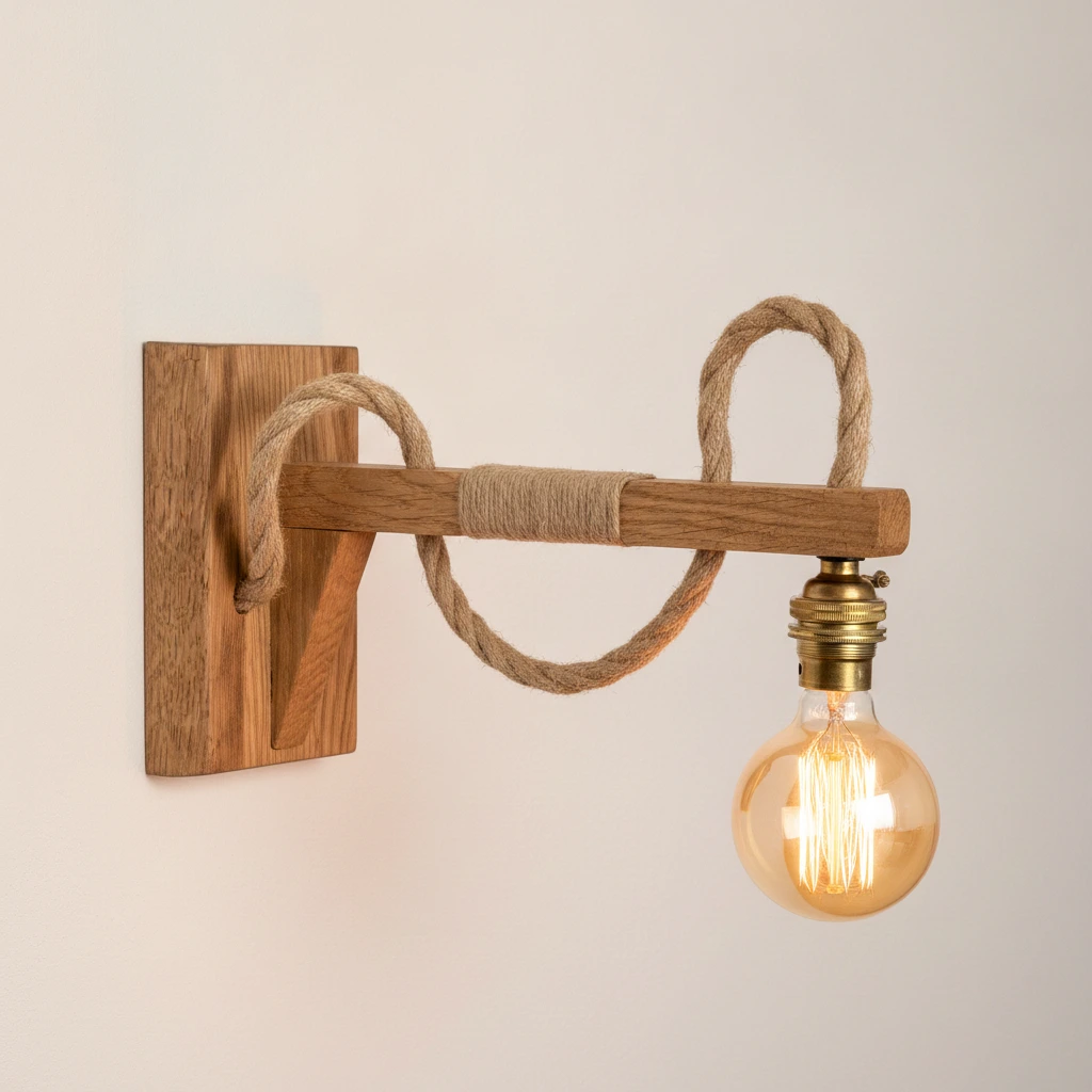 Oak Wall Light with Extended Arm